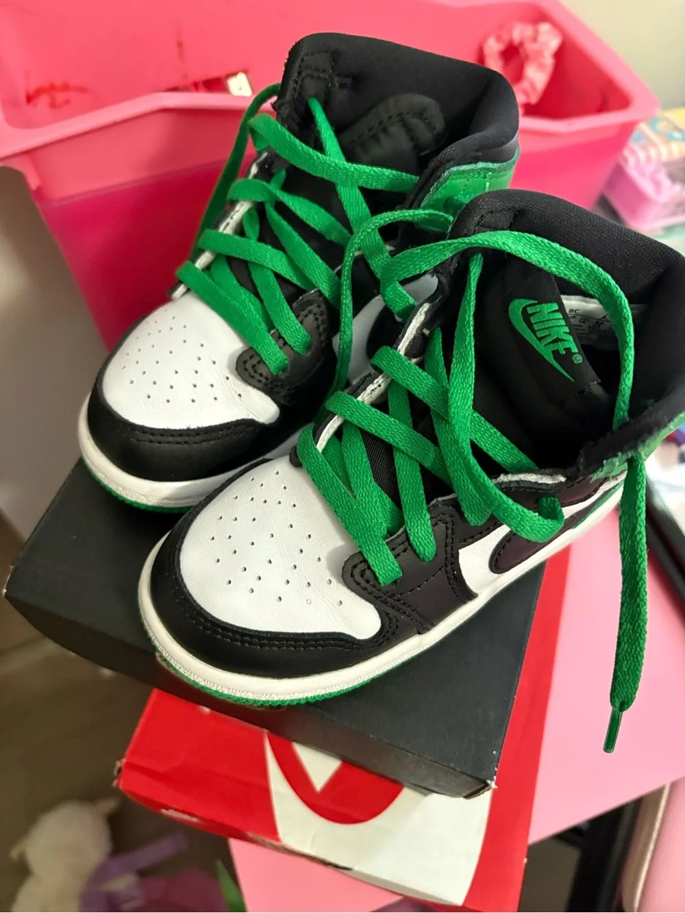 Nike Kids High-Top Sneakers in Black, White & Green